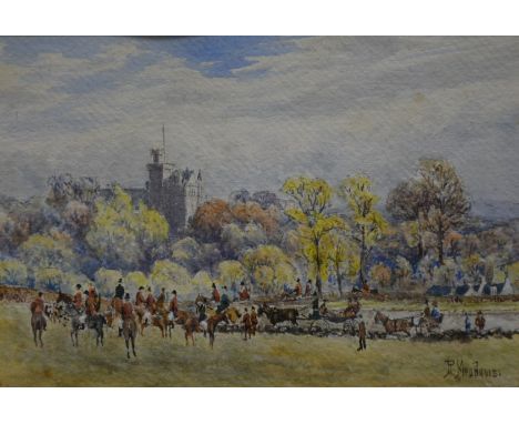 R. Meadows, Hunt Meet, signed, watercolour, 18 x 24cm.