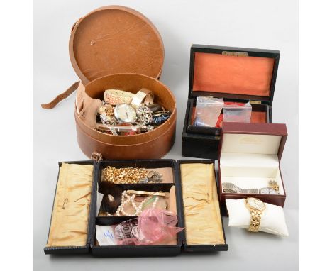 Collection of costume jewellery, including brooches, bangles, necklaces, a Gentleman's Rotary Sapphire wristwatch and a Lorus