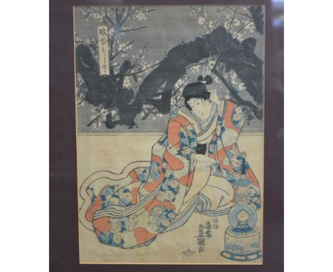 Attributed to Kunisada, The Actor Ichikawa Danjuro, a woodcut print, 35 x 25cm and two others, (3).