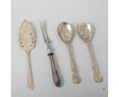George III silver tablespoon, Old English pattern, Victorian silver butter knife, Victorian Scottish silver sauce ladle and a