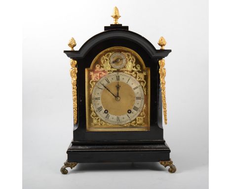 A Winterhalder & Hofmeier bracket clock, brass broken arch dial with matted centre, silvered 12.4cm roman numeral chapter rin