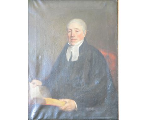 Provincial School, mid 19th Century, portrait of a cleric, half length, oil on canvas, 65 x 49cm.