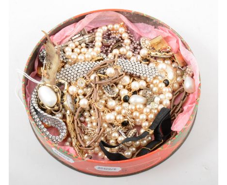 A collection of costume jewellery and a lady's Rotary wrist watch, paste necklace and bracelet, faux pearls, earrings, grouse