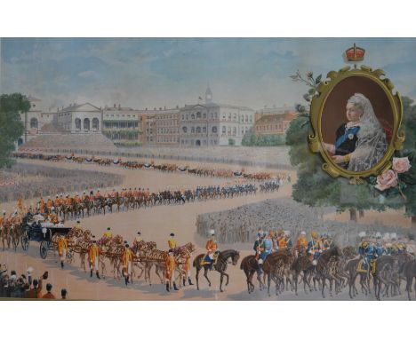 The Diamond Jubilee Procession 1897, Victorian chromolithograph, visible, 60 x 94cm and another lithograph, Their Most Gracio