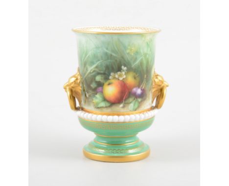 Royal Worcester vase, urn shape, no 2127, painted with fruit, signed Chivers, 11cm.