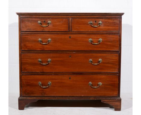 Victorian mahogany chest of drawers, fitted with two short and three long drawers, raised on bracket feet, width102cm, depth 