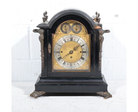 Victorian ebony and ebonised bracket clock, movement striking on eight bells, complete with bracket.