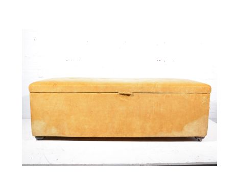 Ottoman, Old Gold button dralon upholstery, length 156cm.