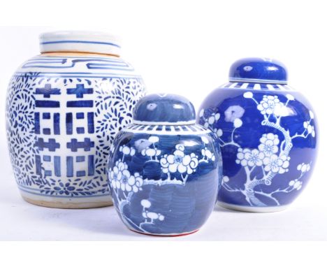 A collection of three Chinese antique ceramic ginger jars dating from the 19th Century and later to include one ginger jar an