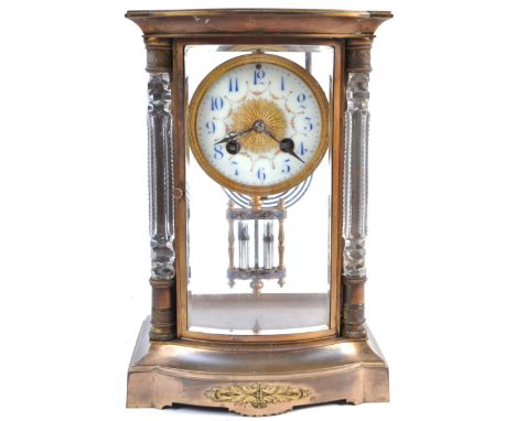 Samuel Marti - A 19th Century French antique four glass cased mantel clock having circular cream enamel dial with blue arabic