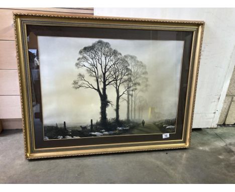 A framed and glazed print of a figure in the haze 89cm x 69cm&nbsp;COLLECT ONLY