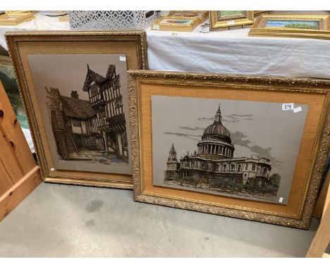 A pair of 1970's Titanium etchings of St Paul's cathedral and Lord Leicester hospital. COLLECT ONLYBoth approximately 80 x 65