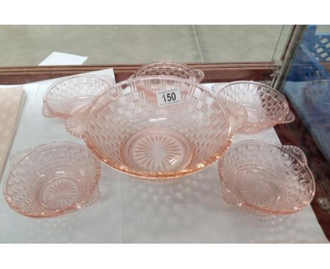 A set of 6 peach coloured vintage glass dishes