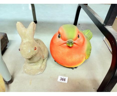 A vintage stone rabbit &amp; A large resin robin garden ornament