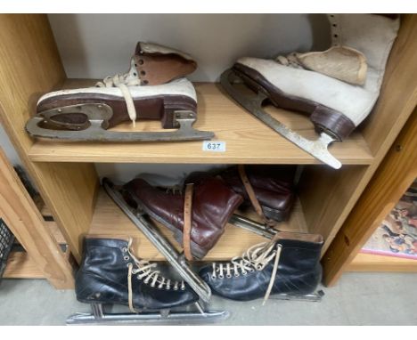 3 pairs of vintage ice skates