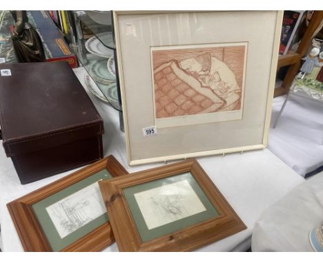 A limited edition print 'Child At Rest' 12/25 signed by Dorothy Bordass 1973 &amp; 2 Winnie The Pooh pencil drawings