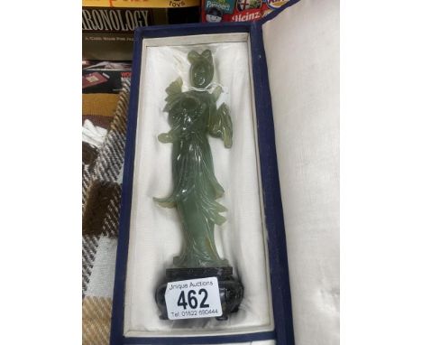 A boxed Chinese Jade figure (a/f but pieces present) height including base 24 cm.