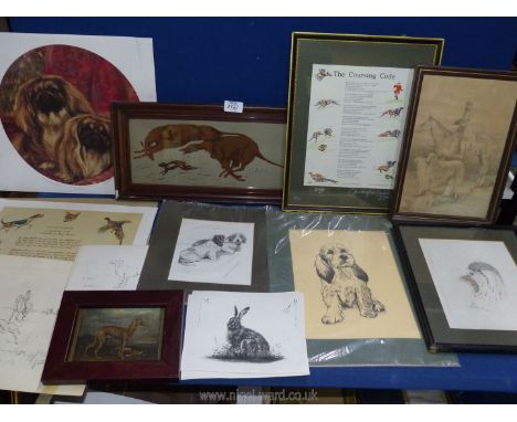 A quantity of prints to include Basset Hounds by Cecil Aldin ''The coursing code'', 'Before the hunt', a proof copy of a two 