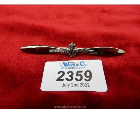 A white metal R.A.F. sweetheart brooch/tie-pin, in the form of a propeller made by F.W.C. &amp; S. Ltd.