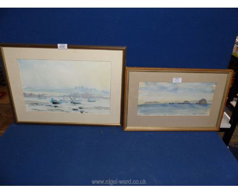A framed and mounted Watercolour depicting a seascape, signed lower right Elizabeth Hann 1989, along with a framed print depi
