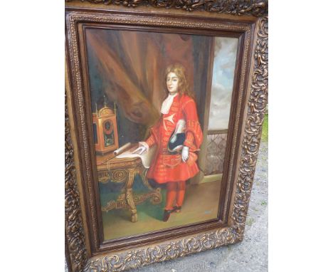 A contemporary Oil on canvas Portrait of a Cavalier signed L. Nelson, 36" x 23 1/2'' wide in an ornate frame, 50" x 38'' wide