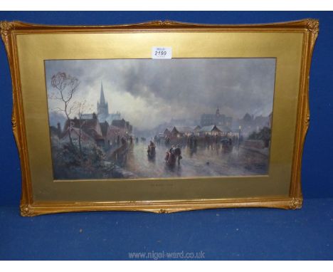 A framed Print titled 'The Market Place' signed F. Arnold.