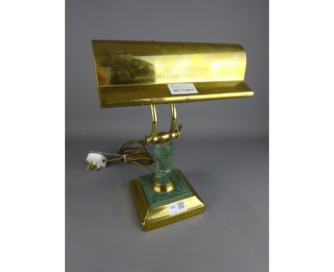 Polished stone and brass desk lamp, H34cm (This item is PAT tested - 5 day warranty from date of sale)   Condition Report   C
