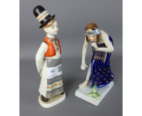 Austrian Art Deco style figurine of semi-nude snake charmer in the style of dux/ Goldscheider, stamped Wien and Hollohaza Kez