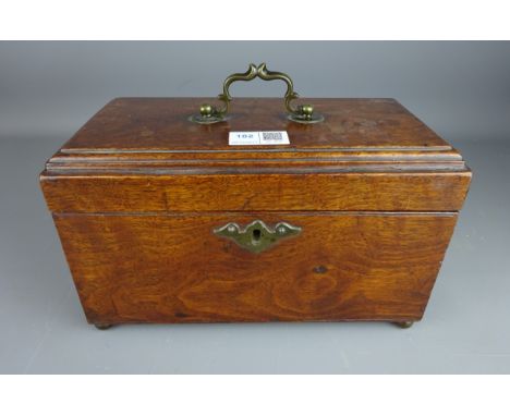 Georgian oak three division tea caddy with brass fittings, L26.5cm x H16cm    Condition Report   Click here for further image