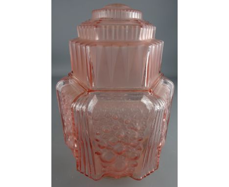 Muller Freres Art Deco frosted glass ceiling shade of architectural form, designed by Francis Hubens, signed, H31cm  Conditio