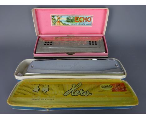 Hohner 'Echo Harp' Harmonica, & a Hero M1015 Chromatic Harmonica, both in original boxes (2)    Condition Report   Click here