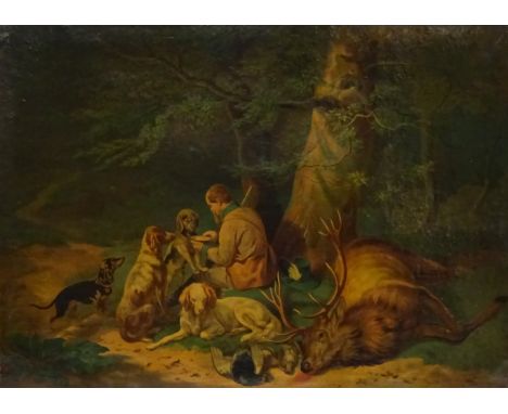 Taking a Break from Hunting, late 19th/early 20th century colour print mounted onto board 41cm x 58cm    Condition Report   C