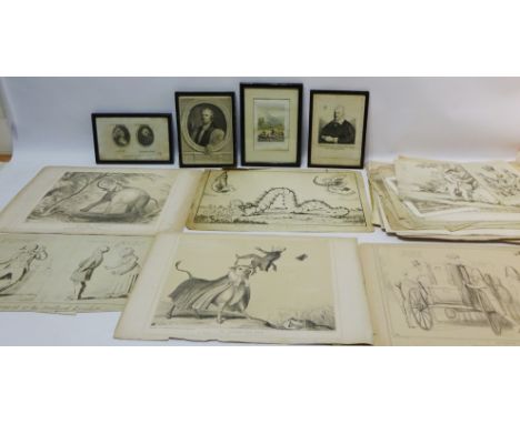 Portfolio of 18th century and later satirical cartoons and 'The Rev J William's First Interview with the Natives of Erromanga