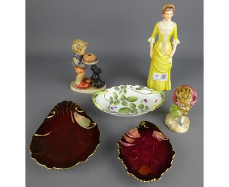 Goebel figure 'Afternoon Tea', Hummel figure, John Beswick 'Mr Jeremy Fisher Digging', Royal Worcester 'The Blind Earl' dish 