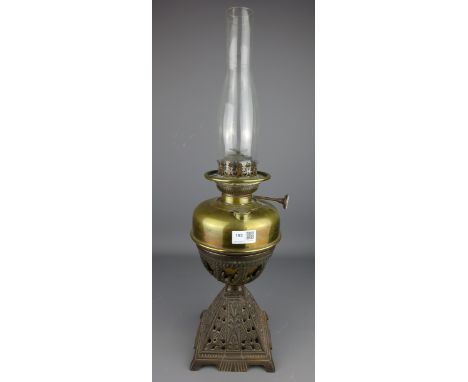 Victorian pierced cast iron oil lamp base Rd. no. 204876, with brass oil lamp    Condition Report   Click here for further im