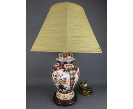 Oriental style porcelain table lamp on wood stand, H37cm (This item is PAT tested - 5 day warranty from date of sale)   Condi