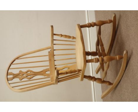 Beech Windsor rocking armchair, double bow, stick and splat back   Condition Report   Click here for further images, conditio