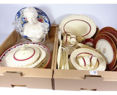 Wilkinson Ltd 'Honey Glaze' pottery dinnerware, large fruit bowl, classical style bust, pair of decanters, etc in two boxes  