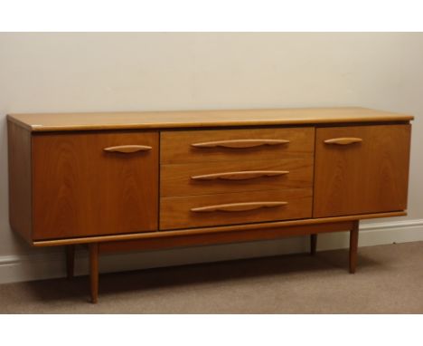 Vintage retro teak sideboard, two cupboards, three drawers, W183cm, H76cm, D47cm   Condition Report   Click here for further 