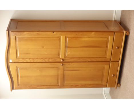 Pine double wardrobe, panelled doors, two drawers, W103cm, H184cm, D51cm   Condition Report   Click here for further images, 