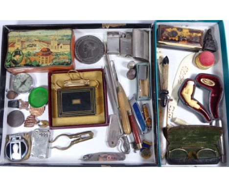 Japanese Meiji period metal work paper knife, early 20th Century 'deer foot' paper knife, Victorian tortoise shell snuff box,