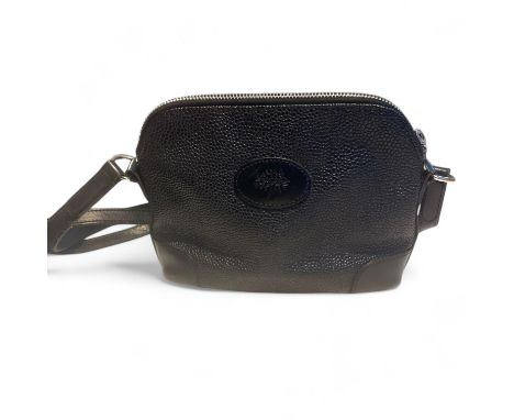Mulberry Handbag – Lorena Small Black Scotchgrain Crossbody Bag  Black leather Scotch grain crossbody bag with silver hardwar