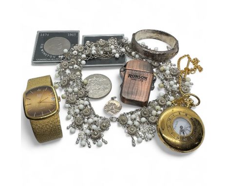 A sterling silver hinged bangle, together with watches, a costume collar and other collectibles. The bangle is marked for Smi
