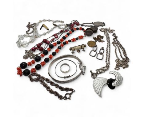 A collection of antique, vintage and contemporary silver and costume jewellery to include an enamel and silver Norwegian broo