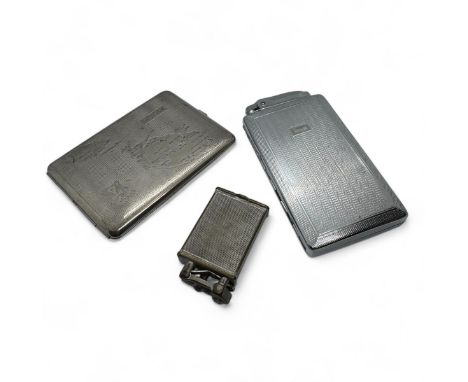 A Parker Beacon Art Deco cigarette lighter with a crown to the striker plate together with a 1950s Malta cigarette case and a