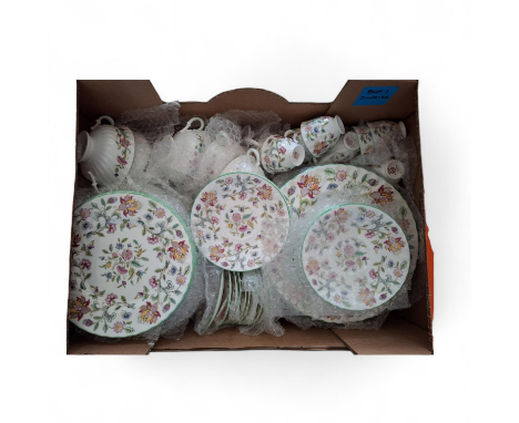 A large Bone China 84 piece Haddon Hall, Minton Dinner Service in green with fluted border, comprising of 12 dinner plates, m
