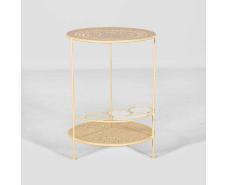 Mathieu Matégot (Hungarian-French, 1910-2001),  a 'Bistro' table, in perforated metal, 1950s-60s, with a lower shelf and bott