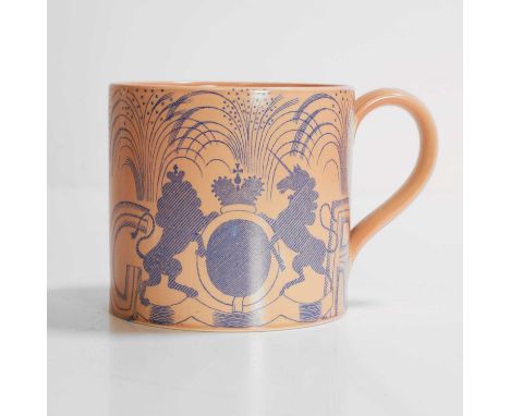 Eric Ravilious (1903-1942) for Wedgwood, a 1937 King George VI and Queen Elizabeth coronation mug, printed design, printed an
