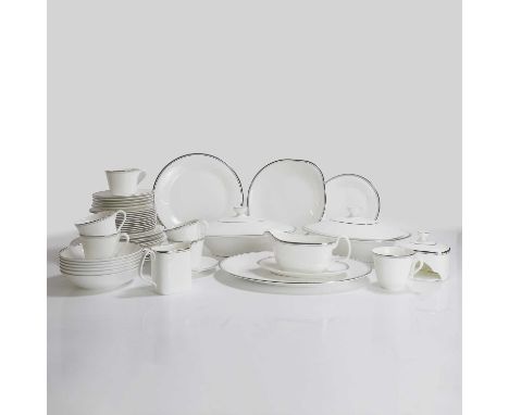 Royal Doulton, a platinum 'Concorde' dinner service, c.1970, comprising two lidded platters, two serving plates, one gravy bo