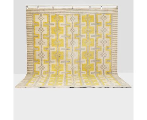 Märta Måås-Fjetterström-inspired, a flat-weave wool rug of Scandinavian design, of recent manufacture, woven with repeating g